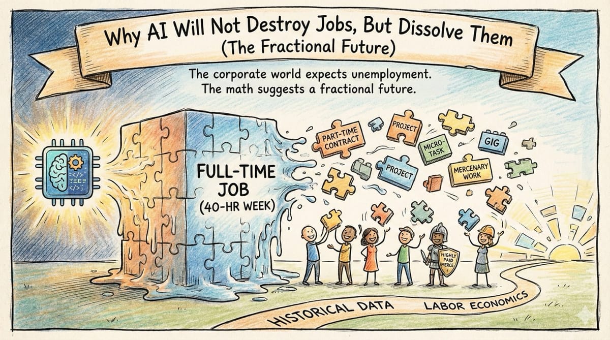 Why AI Will Not Destroy Jobs, But Dissolve Them (The Fractional Future)