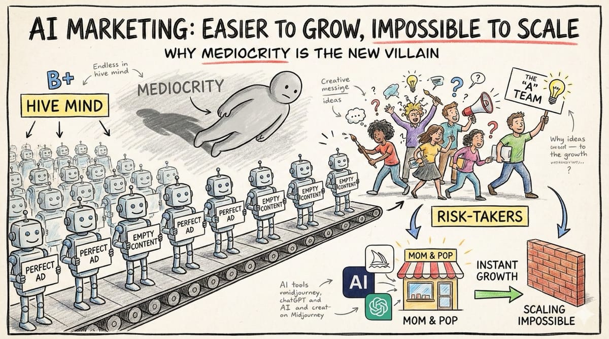 AI Marketing: Easier to Grow, Impossible to Scale (Why Mediocrity is the New Villain)