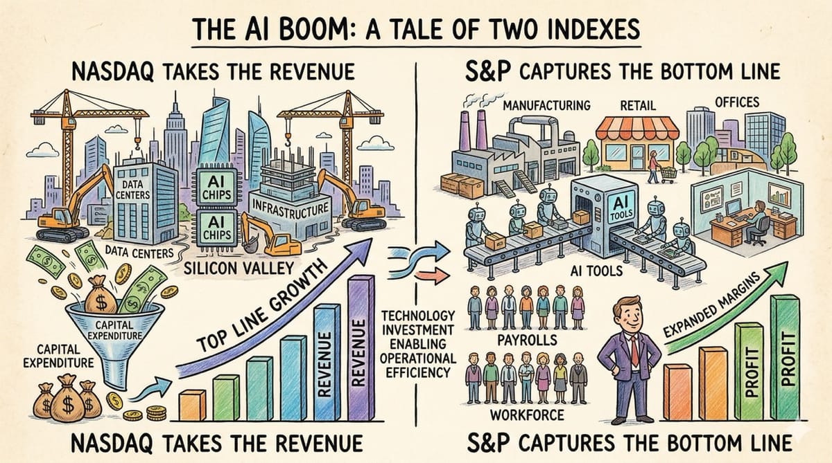 The AI Boom: Nasdaq Takes the Revenue, S&P Captures the Bottom Line